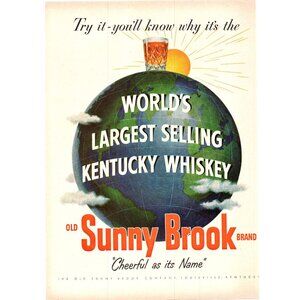 1952 Sunny Brook Kentucky Whiskey Vintage Print Ad Old Fashioned Globe Wall Art